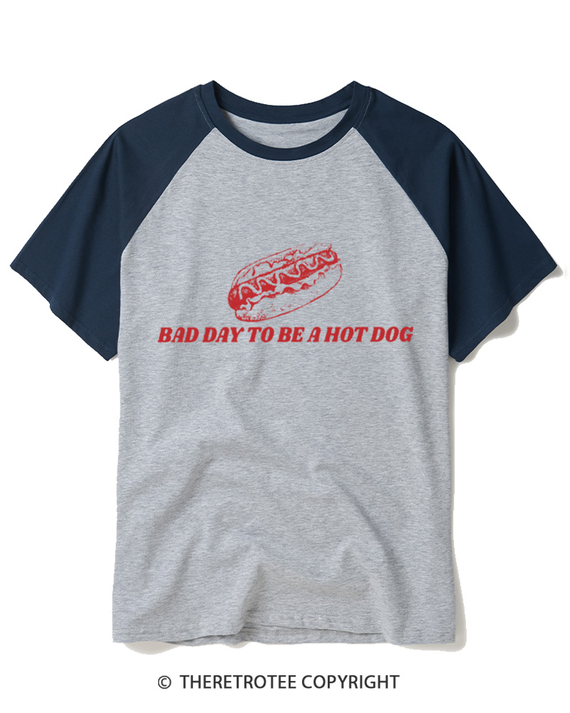 TheRetroTee Bad Day To Be A Hot Dog 1776 Raglan Baseball T-Shirt