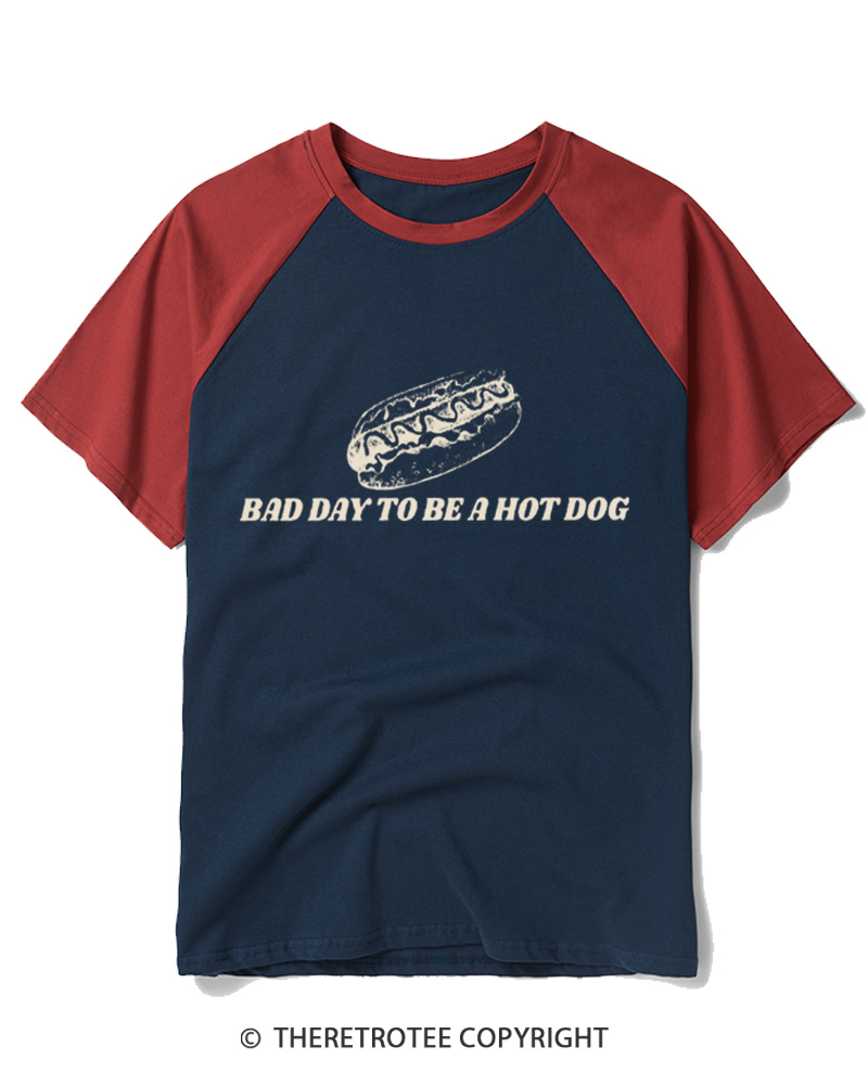 TheRetroTee Bad Day To Be A Hot Dog 1776 Raglan Baseball T-Shirt