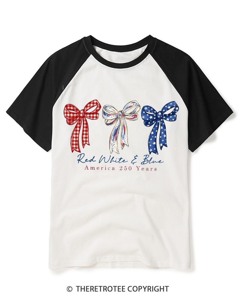 TheRetroTee Patriotic Bow 1776 Raglan Baseball T-Shirt