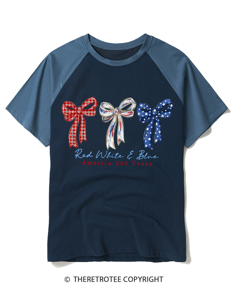 TheRetroTee Patriotic Bow 1776 Raglan Baseball T-Shirt