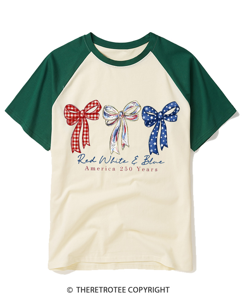 TheRetroTee Patriotic Bow 1776 Raglan Baseball T-Shirt