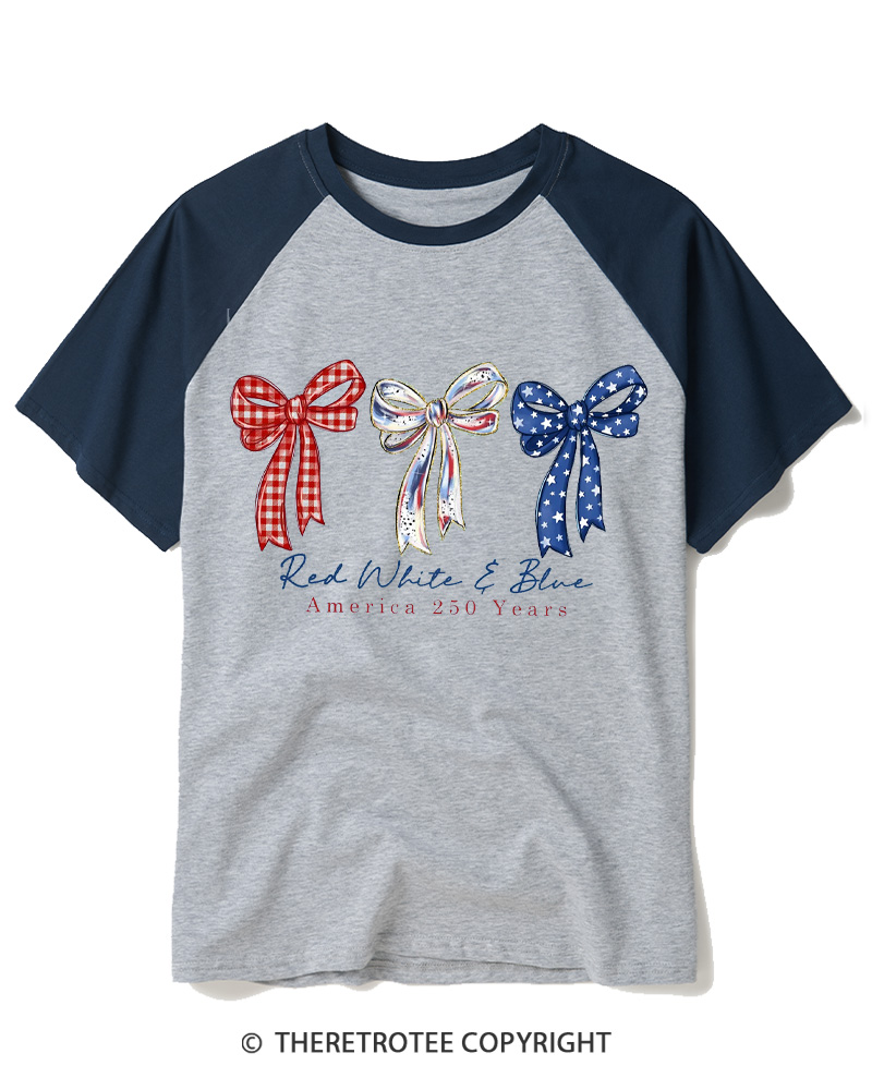 TheRetroTee Patriotic Bow 1776 Raglan Baseball T-Shirt