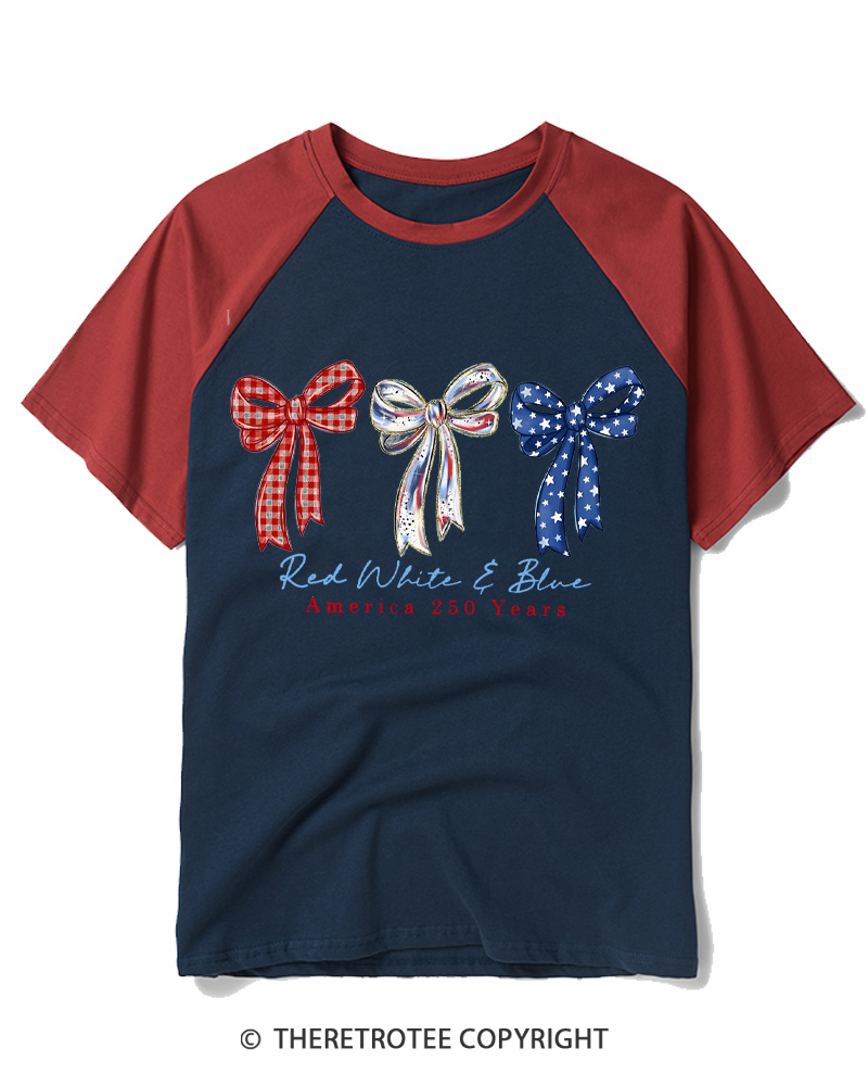 TheRetroTee Patriotic Bow 1776 Raglan Baseball T-Shirt
