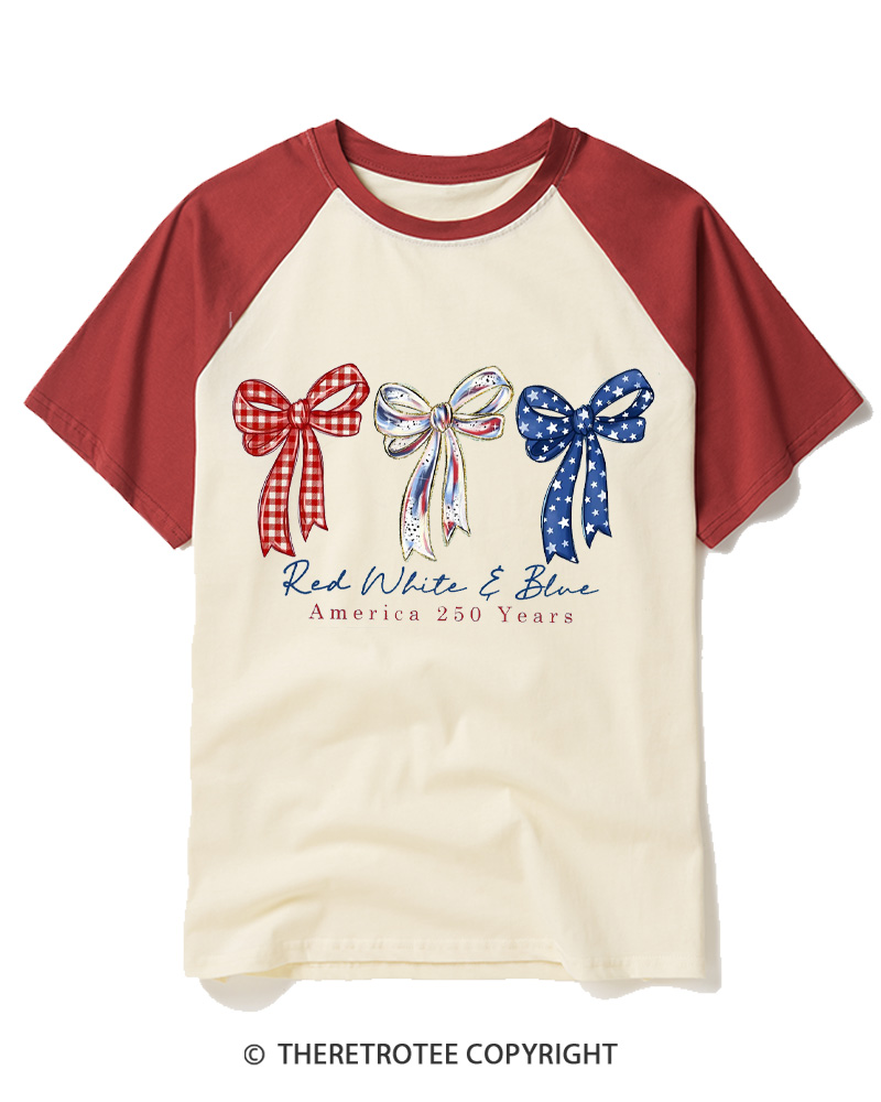 TheRetroTee Patriotic Bow 1776 Raglan Baseball T-Shirt