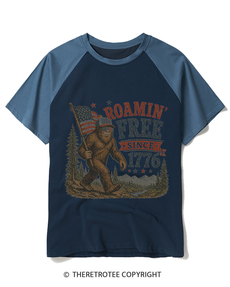 TheRetroTee Roamin' Free Since 1776 Raglan Baseball T-Shirt