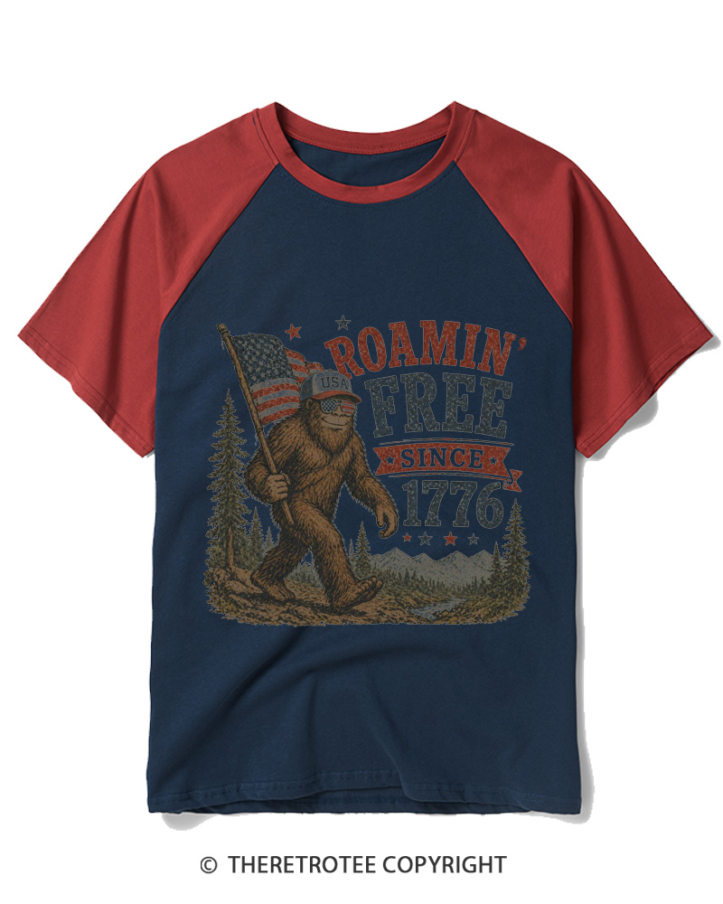 TheRetroTee Roamin' Free Since 1776 Raglan Baseball T-Shirt