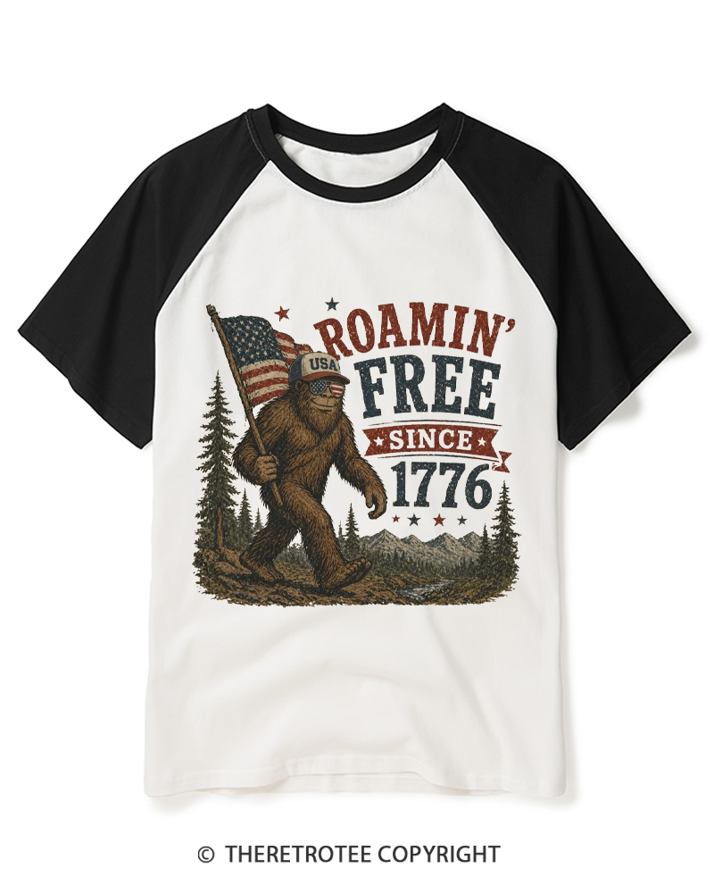 TheRetroTee Roamin' Free Since 1776 Raglan Baseball T-Shirt