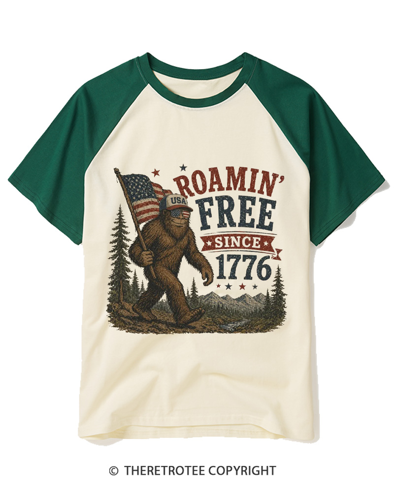 TheRetroTee Roamin' Free Since 1776 Raglan Baseball T-Shirt
