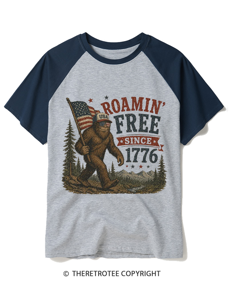 TheRetroTee Roamin' Free Since 1776 Raglan Baseball T-Shirt