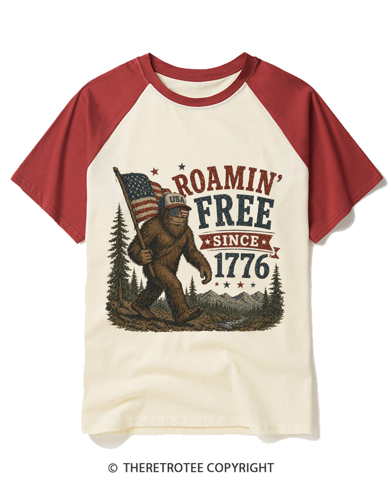 TheRetroTee Roamin' Free Since 1776 Raglan Baseball T-Shirt