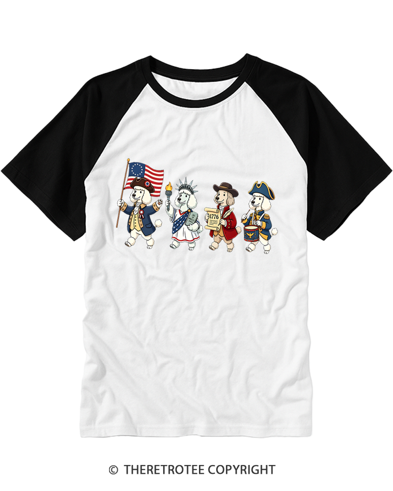 TheRetroTee 4th of July American History Dogs Raglan Baseball T-Shirt