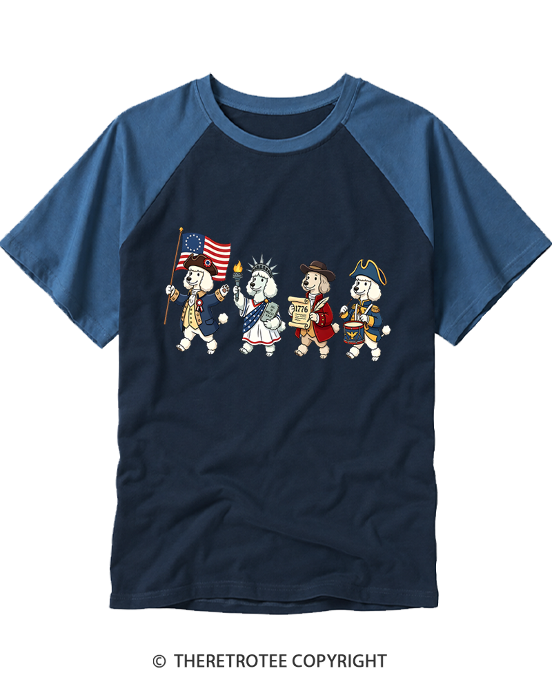 TheRetroTee 4th of July American History Dogs Raglan Baseball T-Shirt