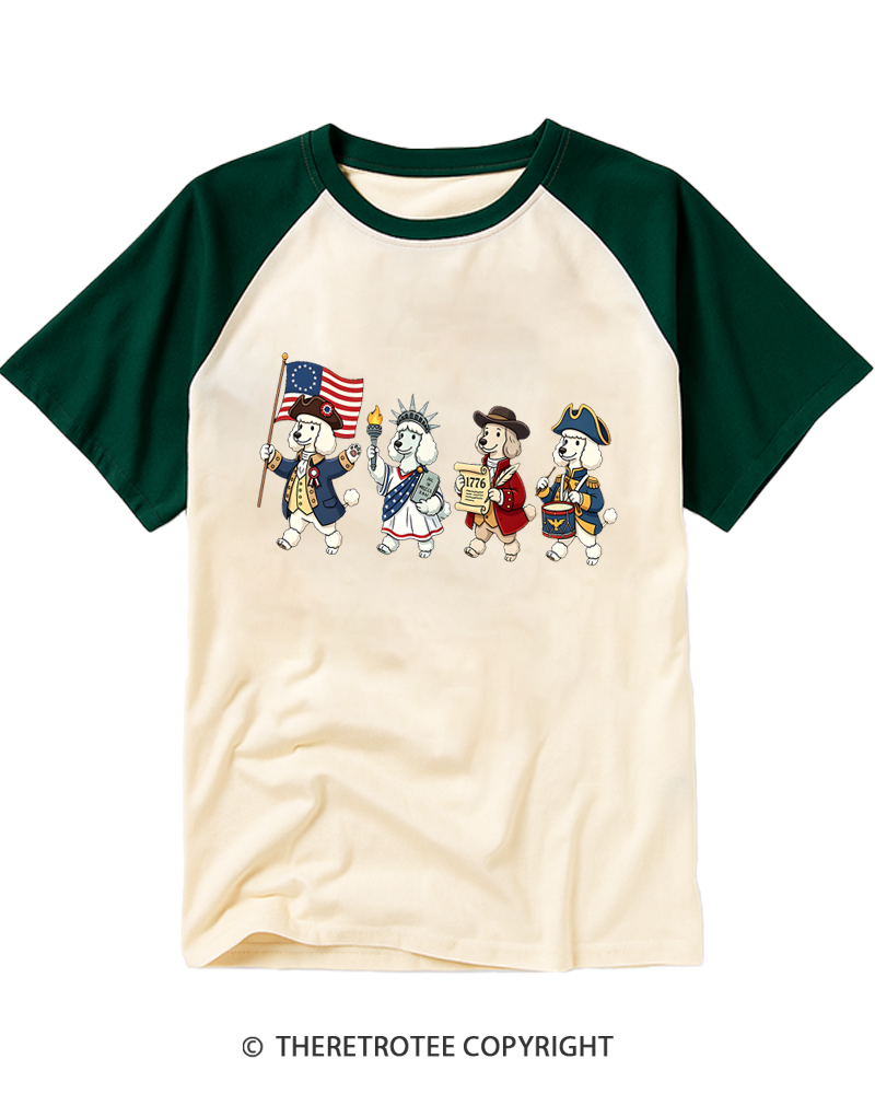 TheRetroTee 4th of July American History Dogs Raglan Baseball T-Shirt