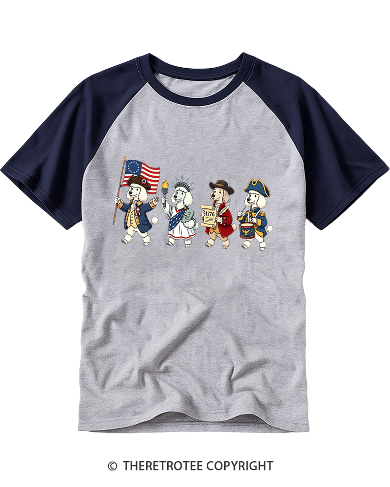 TheRetroTee 4th of July American History Dogs Raglan Baseball T-Shirt