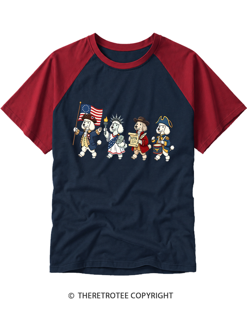 TheRetroTee 4th of July American History Dogs Raglan Baseball T-Shirt