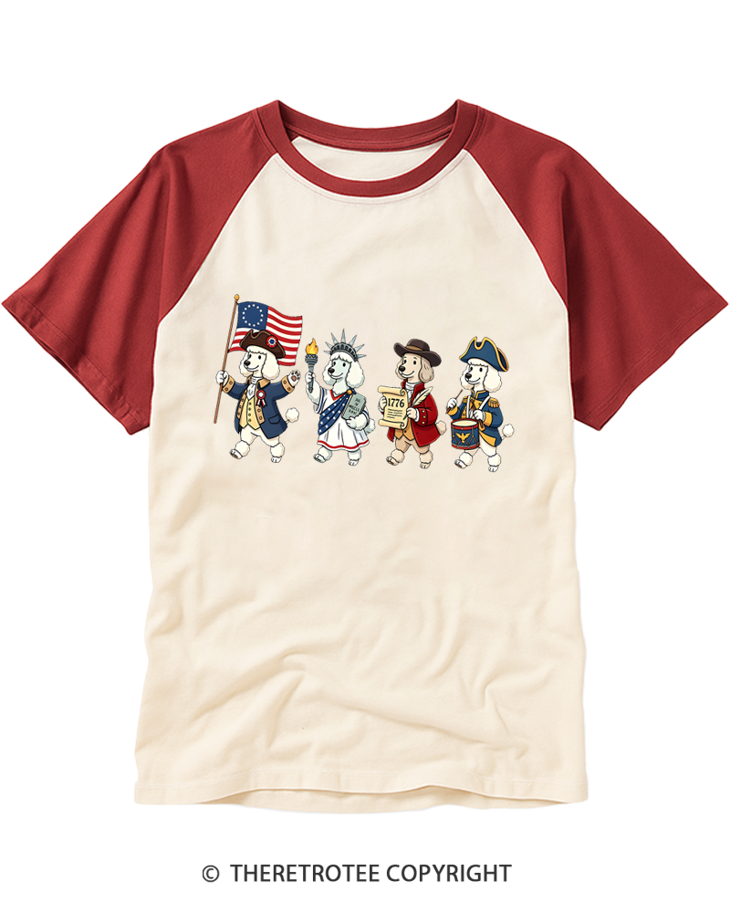 TheRetroTee 4th of July American History Dogs Raglan Baseball T-Shirt