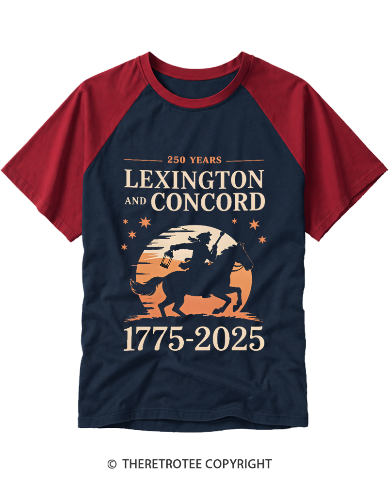 TheRetroTee 250 Years Lexington and Concord 1775 Raglan Baseball T-Shirt