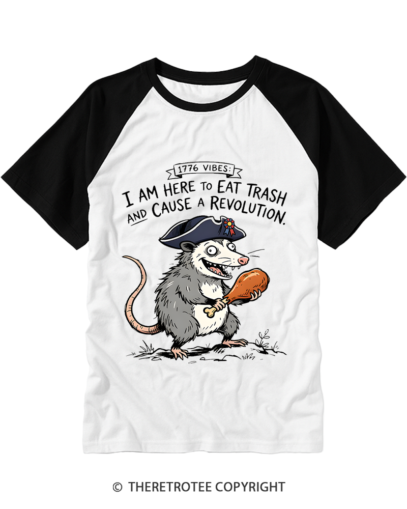 TheRetroTee 1776 Vibes Opossum Raglan Baseball T-Shirt