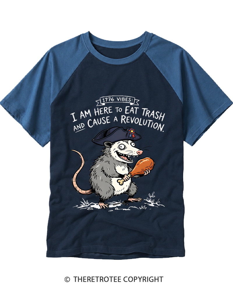 TheRetroTee 1776 Vibes Opossum Raglan Baseball T-Shirt