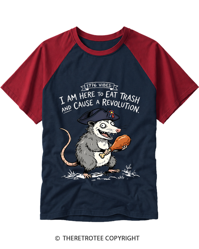TheRetroTee 1776 Vibes Opossum Raglan Baseball T-Shirt