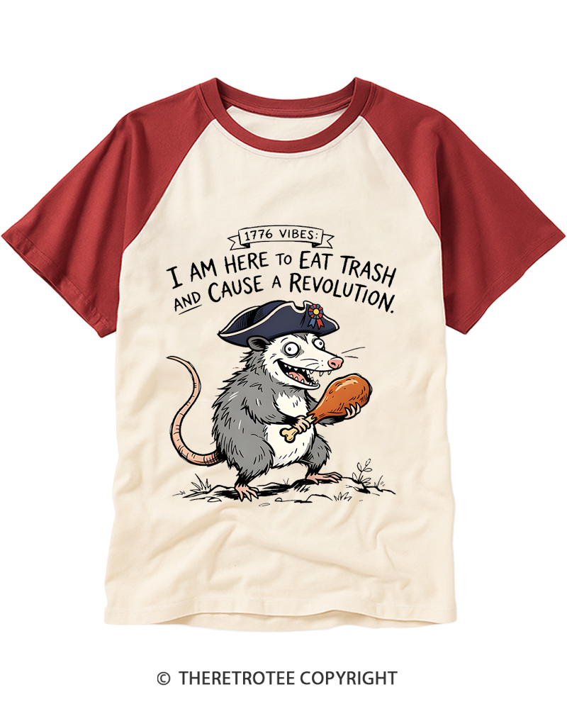 TheRetroTee 1776 Vibes Opossum Raglan Baseball T-Shirt