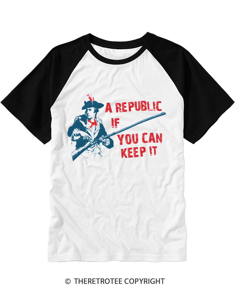 TheRetroTee A Republic If You Can Keep It 1787 Raglan Baseball T-Shirt