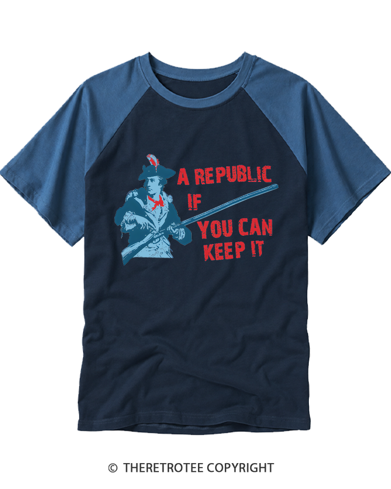 TheRetroTee A Republic If You Can Keep It 1787 Raglan Baseball T-Shirt
