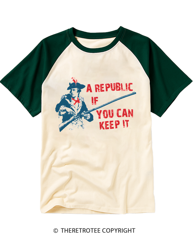TheRetroTee A Republic If You Can Keep It 1787 Raglan Baseball T-Shirt