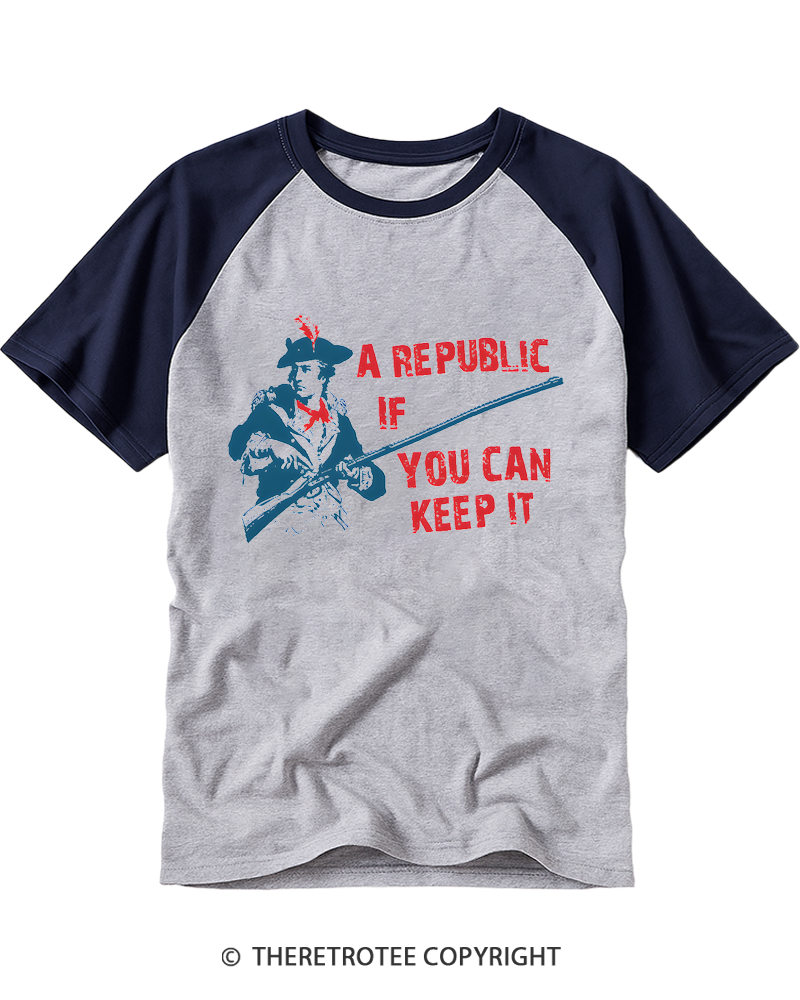 TheRetroTee A Republic If You Can Keep It 1787 Raglan Baseball T-Shirt