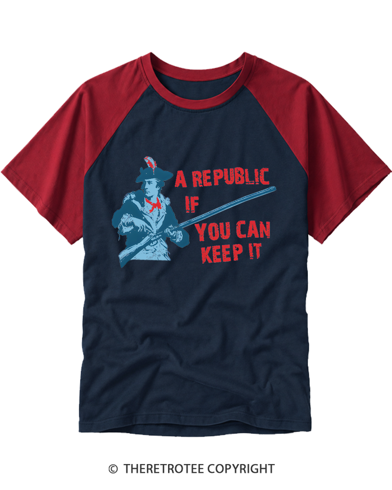 TheRetroTee A Republic If You Can Keep It 1787 Raglan Baseball T-Shirt