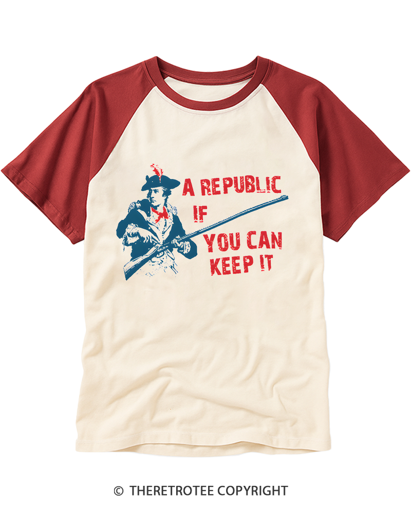 TheRetroTee A Republic If You Can Keep It 1787 Raglan Baseball T-Shirt