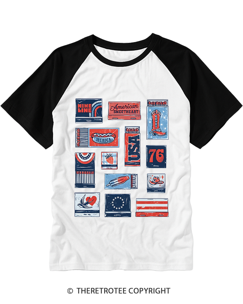 TheRetroTee American Summer Matchbook Raglan Baseball T-Shirt