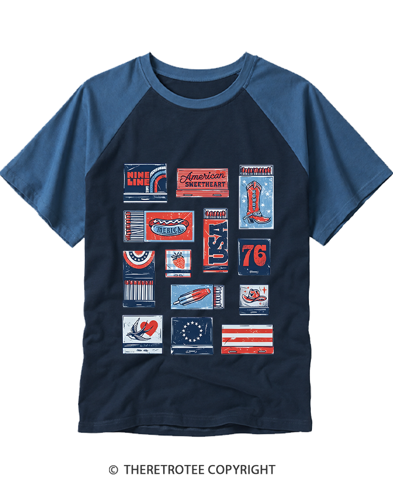 TheRetroTee American Summer Matchbook Raglan Baseball T-Shirt