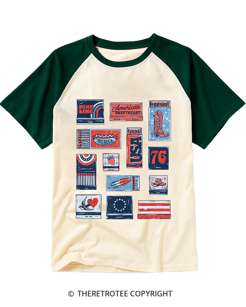 TheRetroTee American Summer Matchbook Raglan Baseball T-Shirt