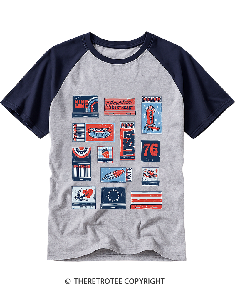 TheRetroTee American Summer Matchbook Raglan Baseball T-Shirt