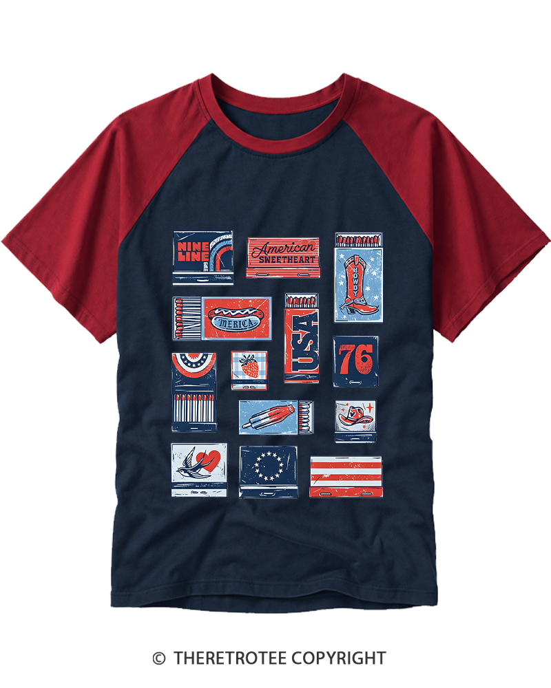 TheRetroTee American Summer Matchbook Raglan Baseball T-Shirt