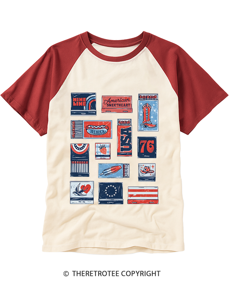 TheRetroTee American Summer Matchbook Raglan Baseball T-Shirt