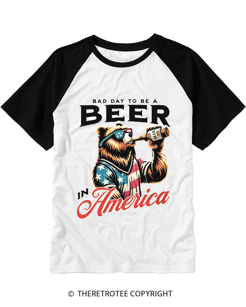 TheRetroTee Bad Day To Be A Beer In America Raglan Baseball T-Shirt