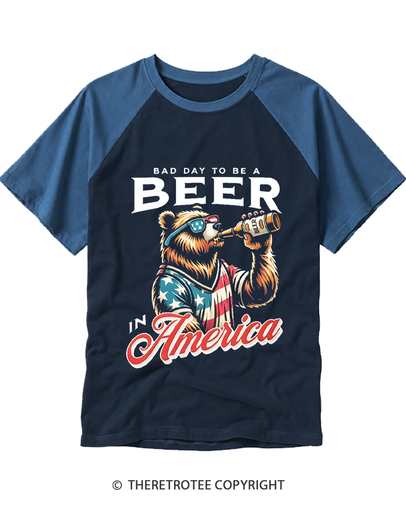 TheRetroTee Bad Day To Be A Beer In America Raglan Baseball T-Shirt