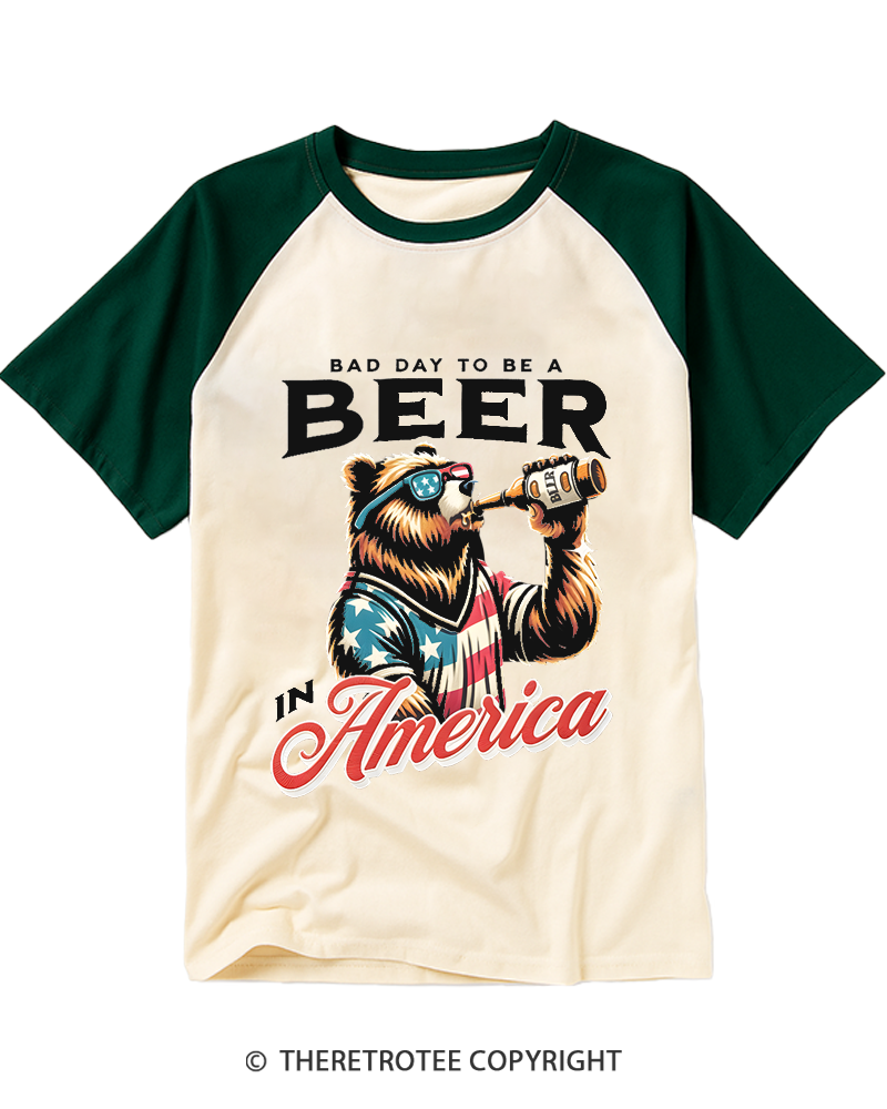 TheRetroTee Bad Day To Be A Beer In America Raglan Baseball T-Shirt
