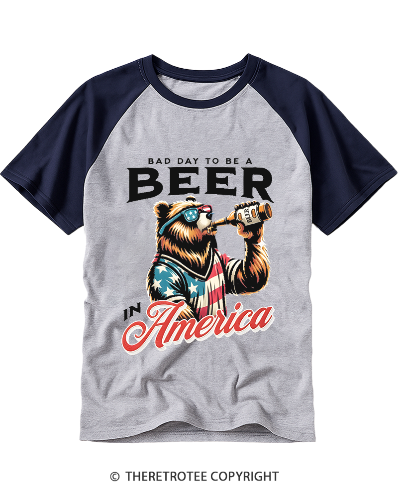 TheRetroTee Bad Day To Be A Beer In America Raglan Baseball T-Shirt