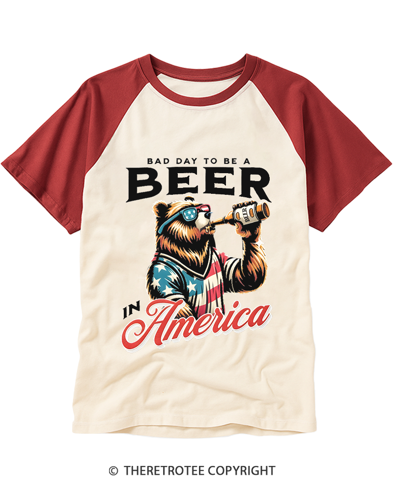 TheRetroTee Bad Day To Be A Beer In America Raglan Baseball T-Shirt