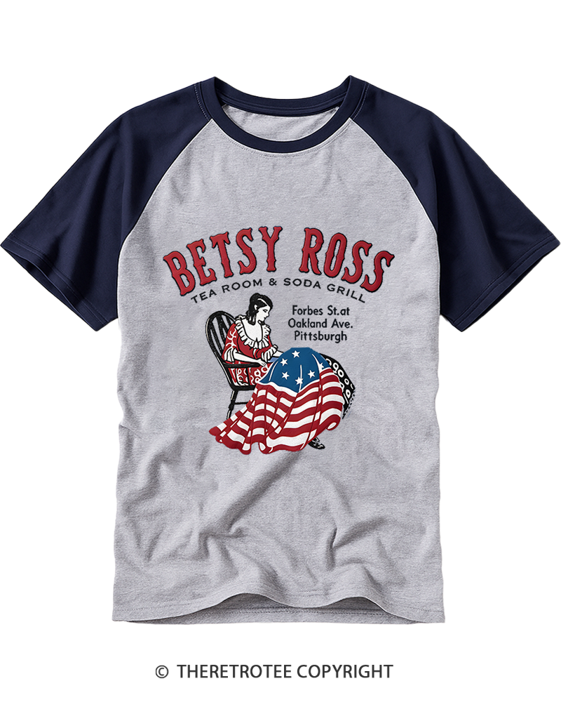 TheRetroTee Betsy Ross Tea Room Pittsburgh 1930s Raglan Baseball T-Shirt
