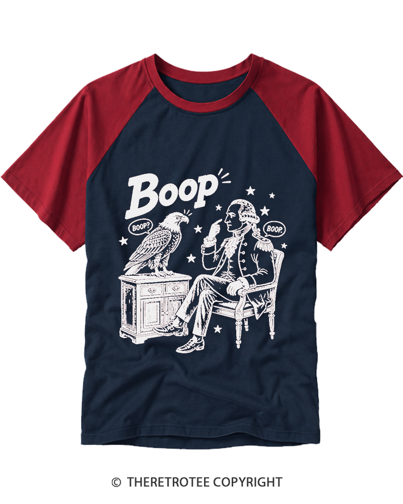 TheRetroTee Boop George Washington And Eagle Raglan Baseball T-Shirt