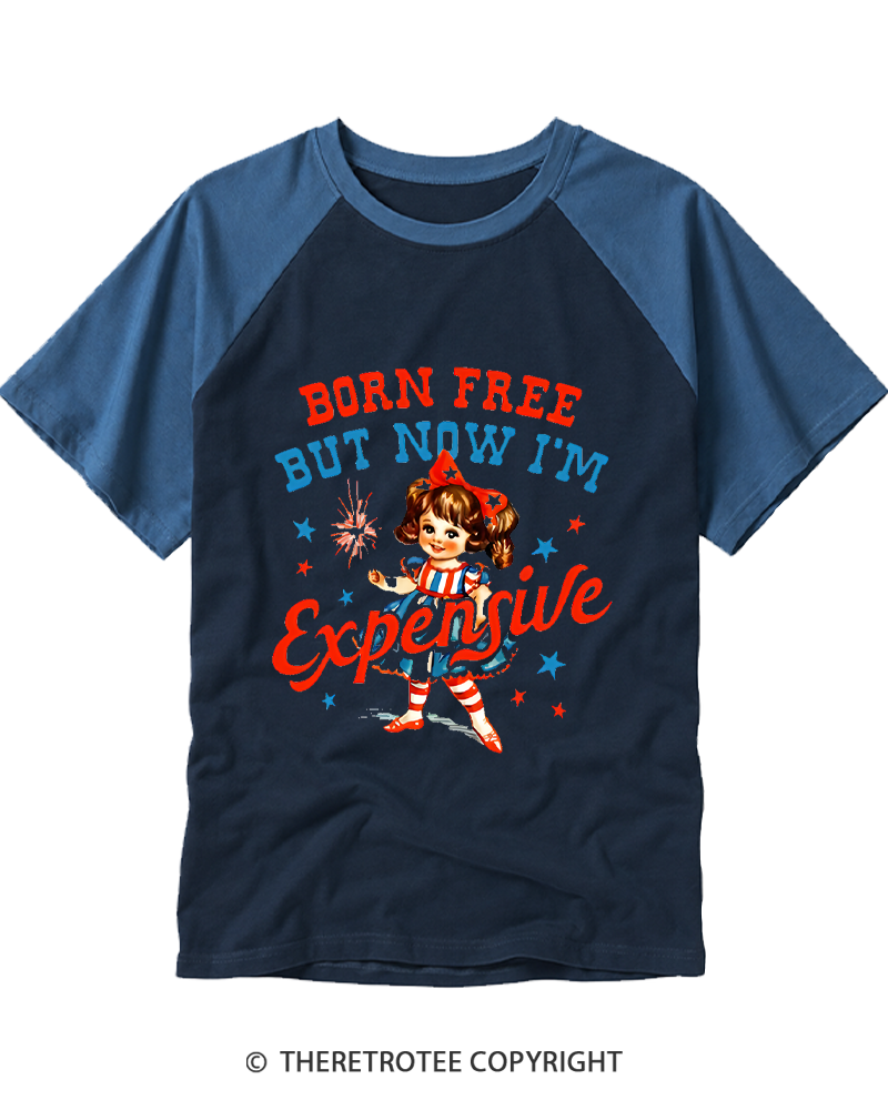 TheRetroTee Born Free But Now I'm Expensive 1950s Raglan Baseball T-Shirt