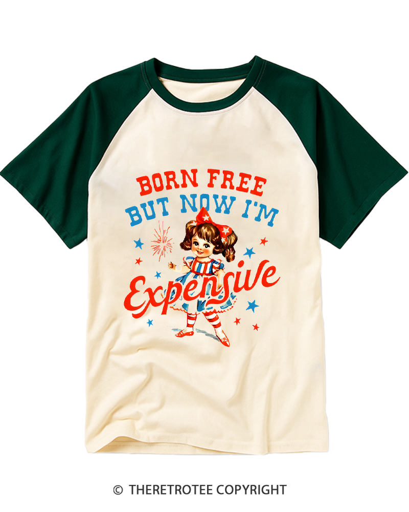 TheRetroTee Born Free But Now I'm Expensive 1950s Raglan Baseball T-Shirt