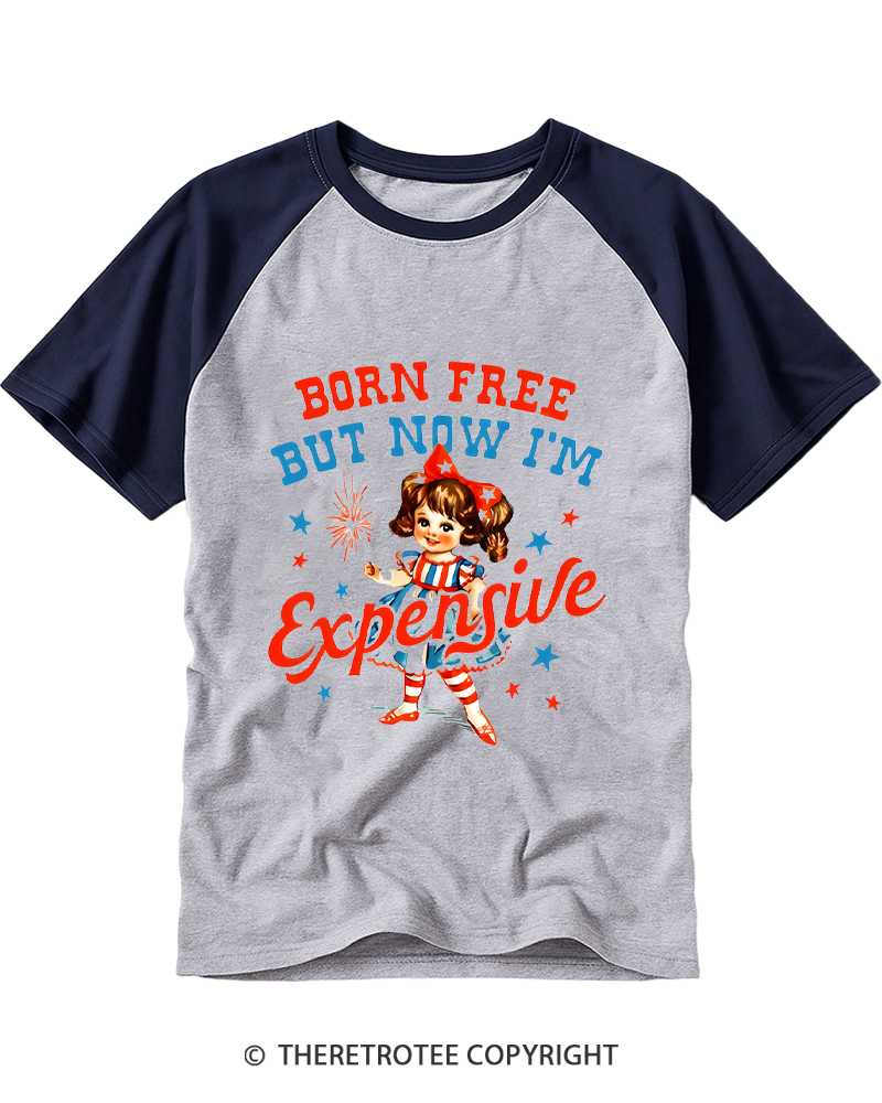 TheRetroTee Born Free But Now I'm Expensive 1950s Raglan Baseball T-Shirt