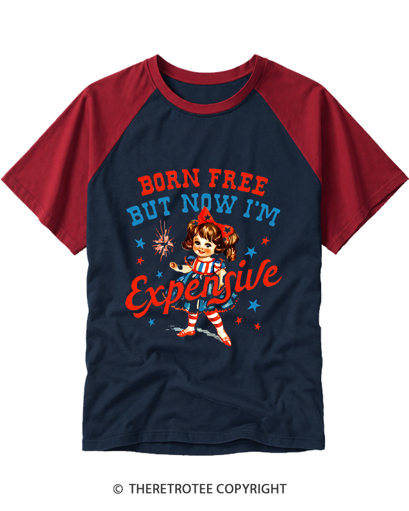 TheRetroTee Born Free But Now I'm Expensive 1950s Raglan Baseball T-Shirt