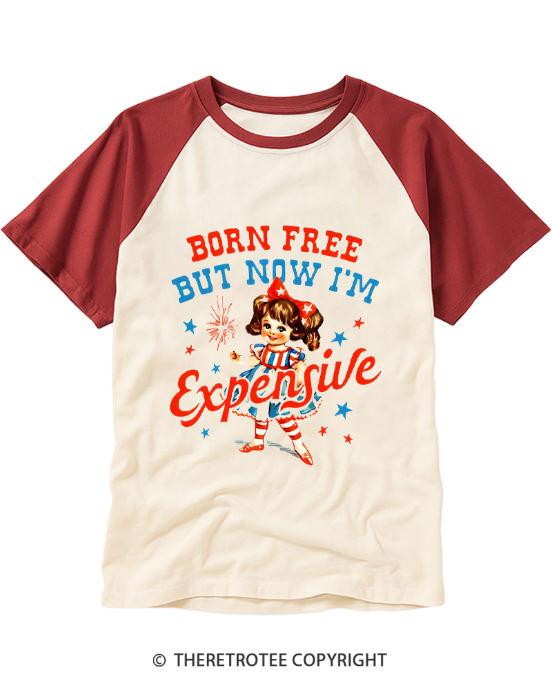 TheRetroTee Born Free But Now I'm Expensive 1950s Raglan Baseball T-Shirt