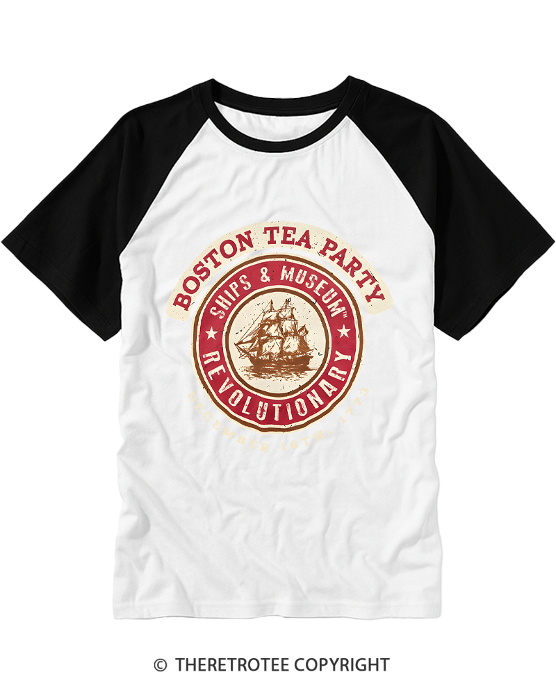 TheRetroTee Boston Tea Party 1773 Raglan Baseball T-Shirt